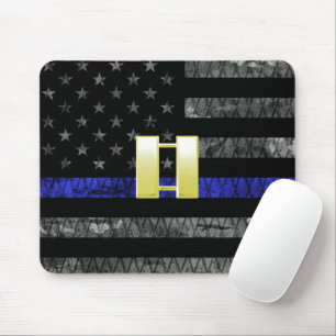 (Gold) Captain Thin Blue Line Distressed Flag Mouse Pad