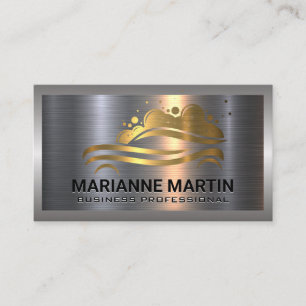 Gold Car Wash Logo Metal Aluminum Brushed Business Card