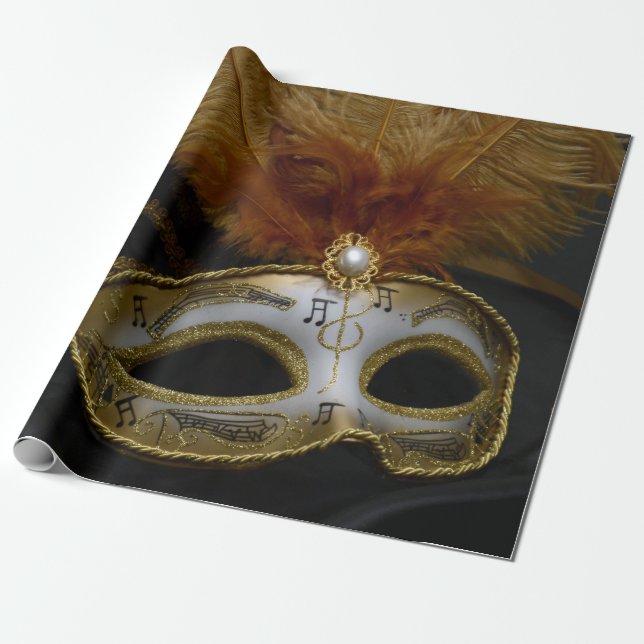 Gold Carnival Venetian Mask Masquerade Wrapping Paper (Unrolled)