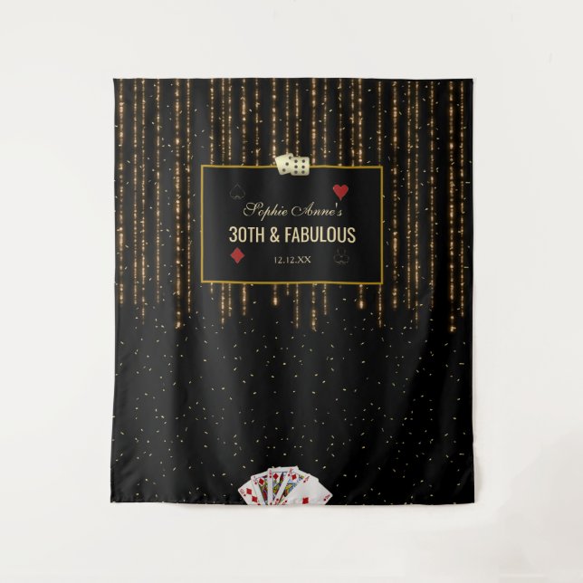 Gold Casino Royale 30th Birthday Photo Booth Tapestry (Front)