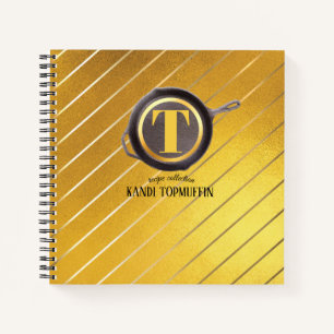 Gold cast iron pan personalized recipe cookbook notebook