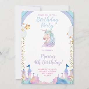 Gold Castle Unicorn Invitation Anniversaire