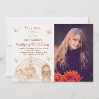 Gold Castle & Unicorn Party Invite with photo