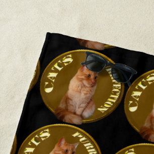 Gold Cat Coins With Ginger Cat,  Beach Towel