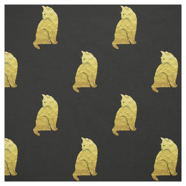 Gold Cat on Black Fabric (Swatch)