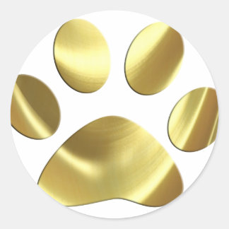 Gold Cat Paw Print Classic Round Sticker