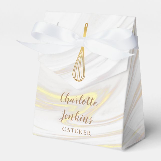 Gold Caterer Bakery Patisserie Marble Swirls Gift Favor Box (Front Side)