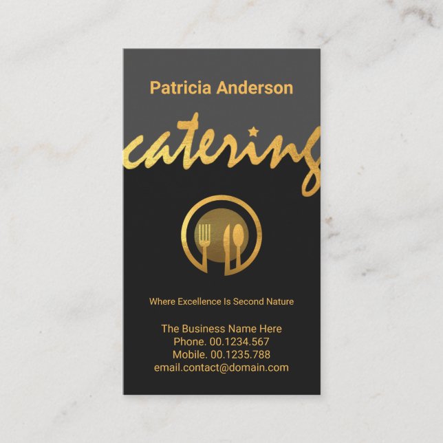 Gold Catering Signage Gold Cutlery Restaurant Business Card (Front)