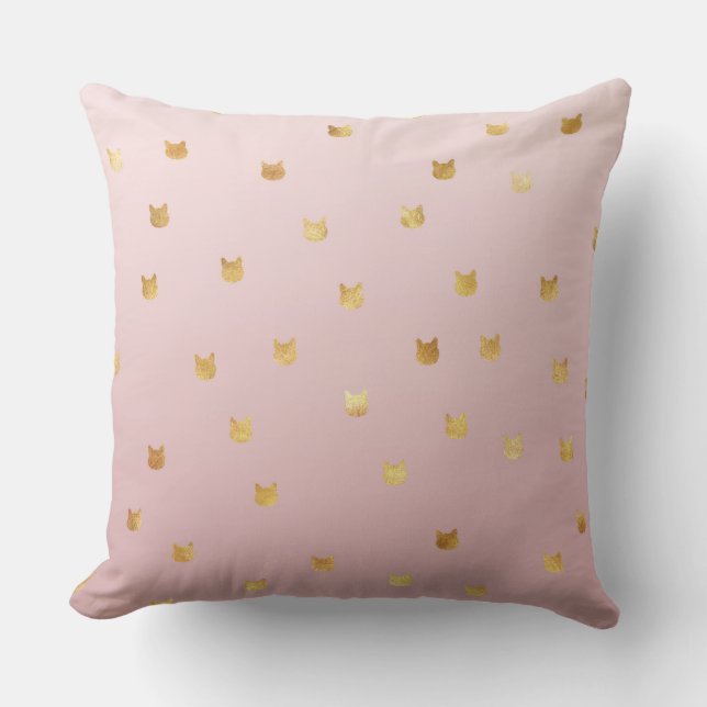 Gold Cats Blush Pink Ombre Throw Pillow (Front)