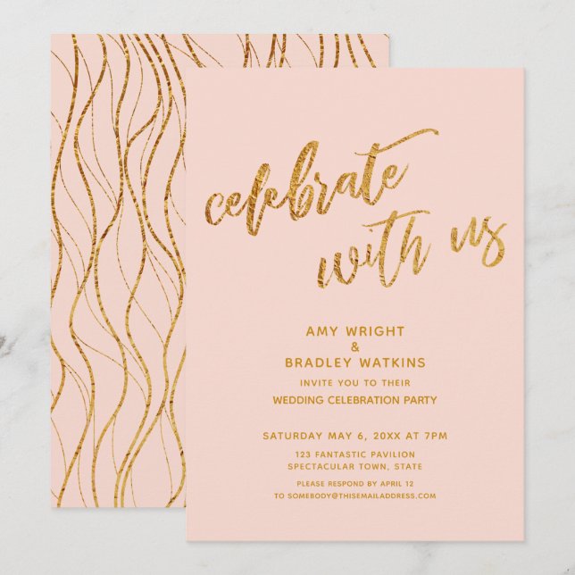Gold Celebrate with Us Blush Wedding Reception Invitation (Front/Back)