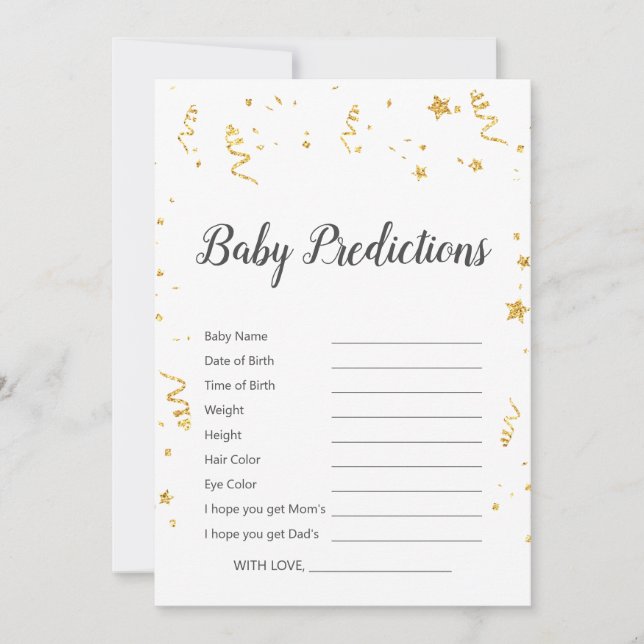 Gold Celebration Baby Shower Baby Predictions Game (Front)
