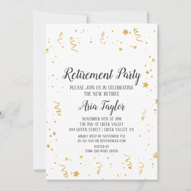 Gold Celebration Calligraphy Retirement Party Invitation (Front)