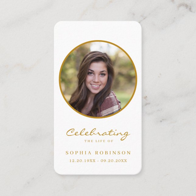Gold Celebration of Life Photo Funeral Prayer Card (Front)