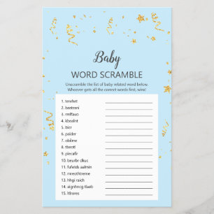 Gold Celebration on Blue Baby Word Scramble Game Flyer