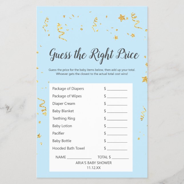 Gold Celebration on Blue Guess The Right Price Flyer (Front)