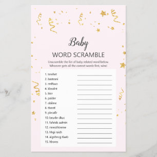 Gold Celebration on Pink Baby Word Scramble Game Flyer