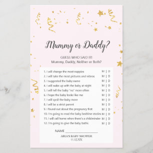 Gold Celebration on Pink Mommy or Daddy Game Flyer