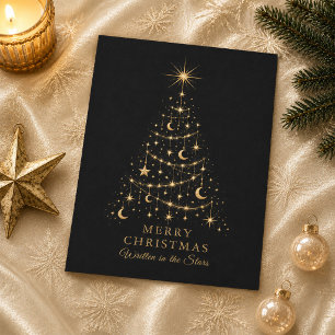Gold Celestial Christmas Tree Family Holiday Card