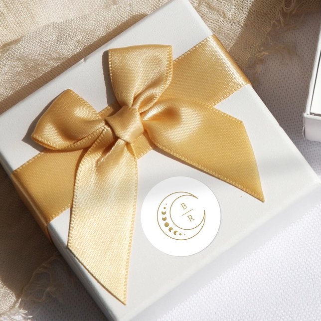 Gold Celestial Initials Wedding  Classic Round Sticker (Creator Uploaded)