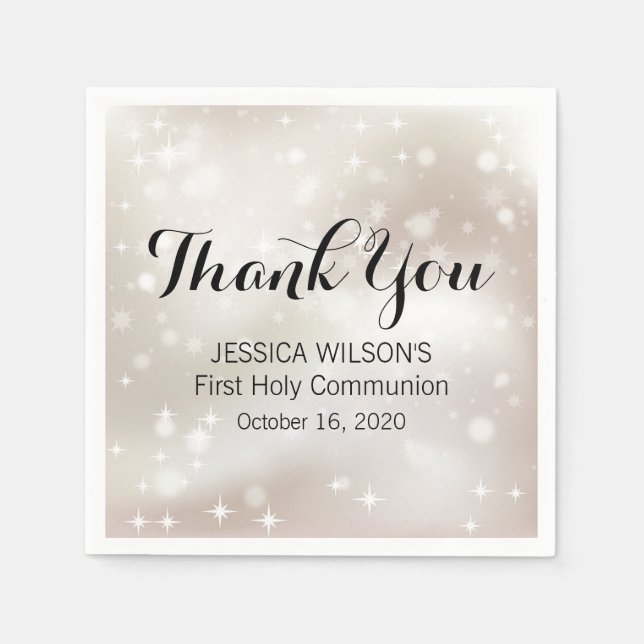 Gold Celestial Stars Thank You First Communion Napkin (Front)