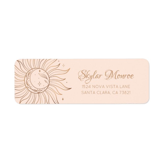Gold Celestial Sun & Moon on Blush Return Address (Front)