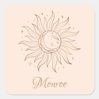 Gold Celestial Sun & Moon on Blush Square Sticker