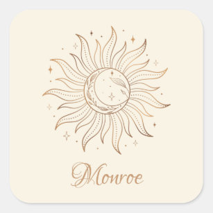 Gold Celestial Sun & Moon on Ivory Square Sticker
