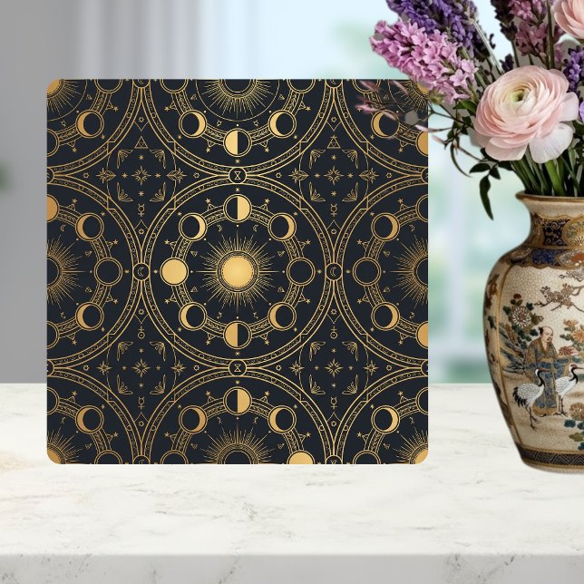Gold Celestial Sun Moon Phases Geometric Pattern Tile (Creator Uploaded)