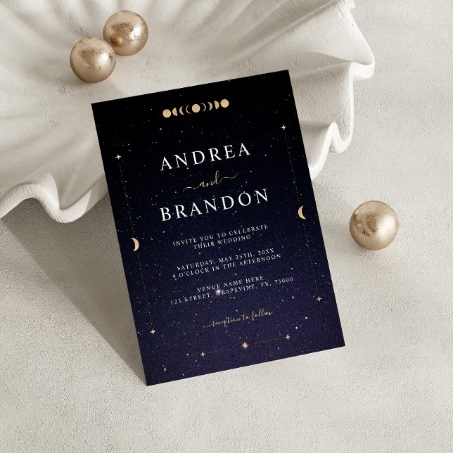 Gold Celestial Universe Moon All in One Wedding Invitation (Creator Uploaded)