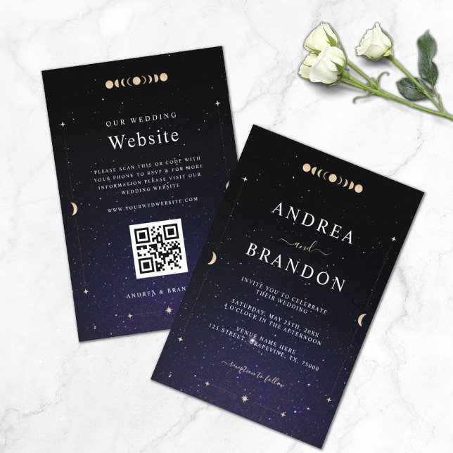 Gold Celestial Universe Moon All in One Wedding Invitation (Creator Uploaded)