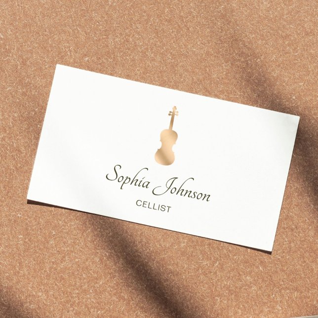Gold Cello Elegant Script White Business Card (Creator Uploaded)