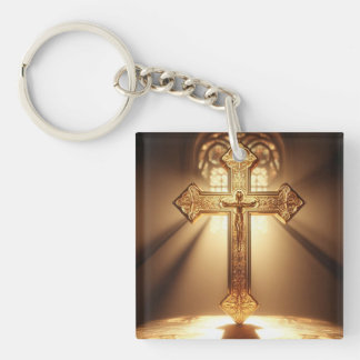 Gold Celtic Cross with Crucifixion Keychain