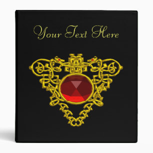 GOLD CELTIC HEART JEWEL,RED RUBY GEMSTONE Black Binder