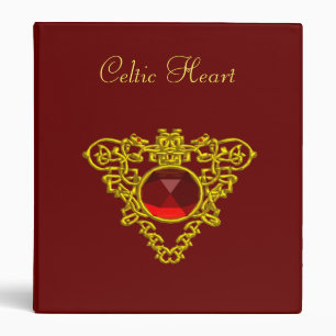 GOLD CELTIC HEART JEWEL WITH RED RUBY GEMSTONE BINDER