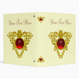 GOLD CELTIC HEART JEWEL WITH RED RUBY GEMSTONE BINDER