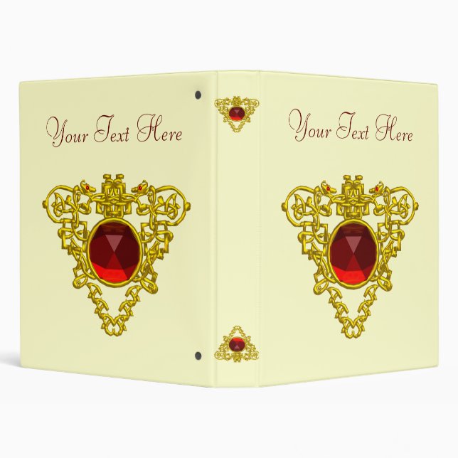 GOLD CELTIC HEART JEWEL WITH RED RUBY GEMSTONE BINDER (Background)