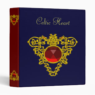 GOLD CELTIC HEART JEWEL WITH RED RUBY GEMSTONE BINDER
