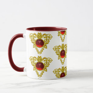GOLD CELTIC HEART JEWELS WITH RED RUBY GEMSTONES MUG