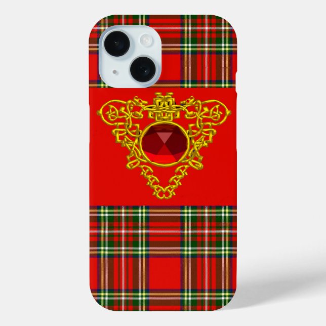 GOLD CELTIC HEART,RUBY, RED GREEN SCOTTISH TARTAN Case-Mate iPhone CASE (Back)