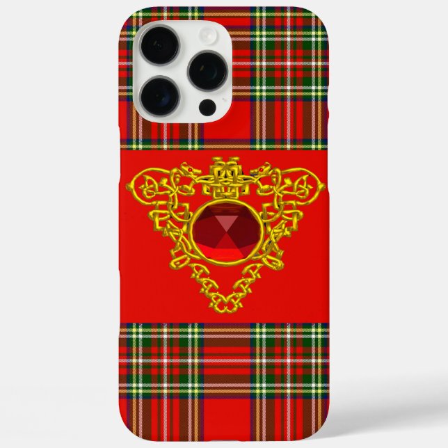 GOLD CELTIC HEART,RUBY, RED GREEN SCOTTISH TARTAN Case-Mate iPhone CASE (Back)