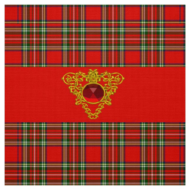 GOLD CELTIC HEART,RUBY, RED GREEN SCOTTISH TARTAN FABRIC (Swatch)