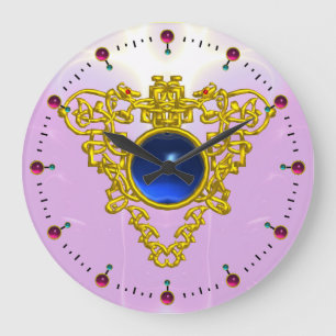 GOLD CELTIC HEART WITH  BLUE SAPPHIRE ,Black Large Clock