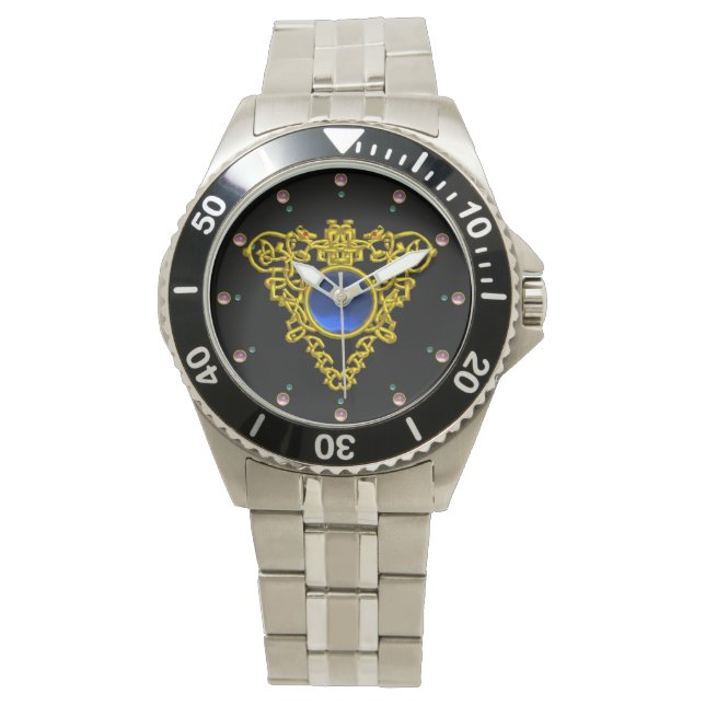 GOLD CELTIC HEART WITH  BLUE SAPPHIRE ,Black Watch (Front)
