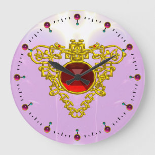 GOLD CELTIC HEART WITH  RED RUBY,Black Large Clock