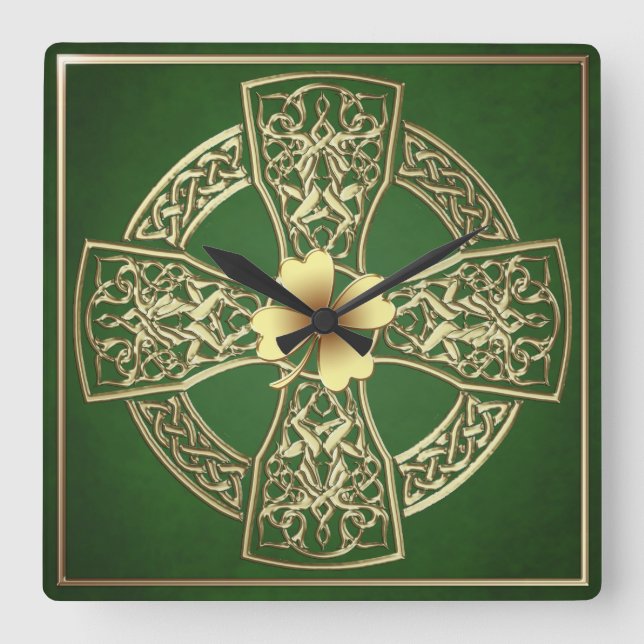 Gold Celtic  Irish Square Clock (Front)