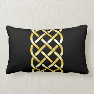 Gold Celtic Knot Against a Black Background Lumbar Pillow