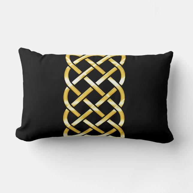 Gold Celtic Knot Against a Black Background Lumbar Pillow (Front)