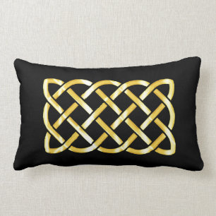 Gold Celtic Knot Against a Black Background Lumbar Pillow