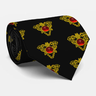GOLD CELTIC KNOT HEART JEWEL RED GEMSTONE Black Tie