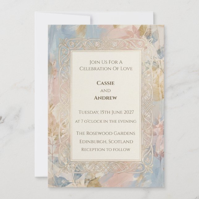 Gold Celtic Knot Pastel Watercolor Wedding Invitat Invitation (Front)